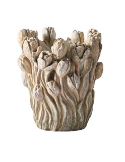Jarrón Home ESPRIT Gris Cemento Tulipán 21 x 21 x 23 cm