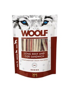Snack per Cani Woolf Long Beef and Cod Sandwich Carne di manzo e vitello 100 g