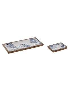 Set di Vassoi Home ESPRIT Azzurro Bianco Naturale Mediterraneo 40 x 19 x 2,5 cm (2 Unità)