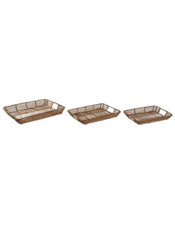 Set di Vassoi Home ESPRIT Naturale Tropicale 44 x 32 x 6 cm (3 Unità)