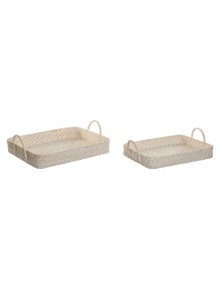 Set di Vassoi Home ESPRIT Bianco Naturale Bambù Rattan 45 x 35 x 13 cm