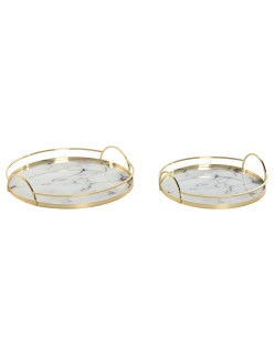 Set di Vassoi Home ESPRIT Bianco Dorato Moderno 30 x 30 x 6 cm (2 Unità)