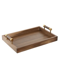 Tablett für Snacks Home ESPRIT Gold natürlich Metall Akazienholz 39 x 26,5 x 8 cm