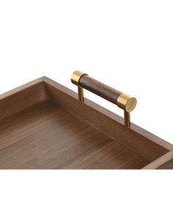 Tablett für Snacks Home ESPRIT Gold natürlich Metall Akazienholz 39 x 26,5 x 8 cm