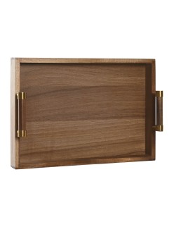 Tablett für Snacks Home ESPRIT Gold natürlich Metall Akazienholz 39 x 26,5 x 8 cm