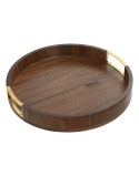 Tablett für Snacks Home ESPRIT Gold natürlich Metall Akazienholz 35,5 x 35,5 x 5 cm