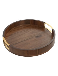 Vassoio per aperitivi Home ESPRIT Dorato Naturale Metallo Acacia 35,5 x 35,5 x 5 cm