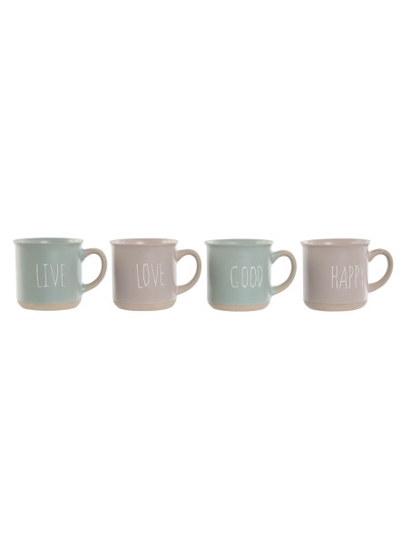 Satz von Kaffeetassen Home ESPRIT Blau Rosa Steingut 180 ml
