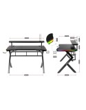 Scrivania Gaming Huzaro HZ-Hero 5.0 RGB Nero Acciaio Fibra di carbonio 116 x 69,5 x 59 cm