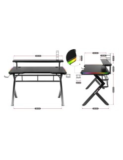 Scrivania Gaming Huzaro HZ-Hero 5.0 RGB Nero Acciaio Fibra di carbonio 116 x 69,5 x 59 cm