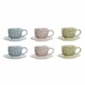 Conjunto de Chávenas de Café DKD Home Decor Azul Cor de Rosa Metal Verde Bloemen Dolomite (6 pcs) (180 ml) (14 x 14 x 7 cm)