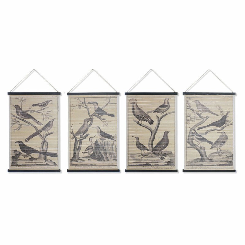 Tela DKD Home Decor Pássaros 60 x 2 x 90 cm Cottage (4 Peças)
