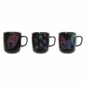 Tazza Mug DKD Home Decor Porcellana Nero Rosa Multicolore 3 Unità (11,5 x 8,5 x 10 cm) (380 ml)