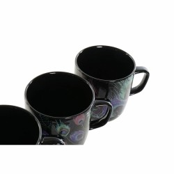 Tazza Mug DKD Home Decor Porcellana Nero Rosa Multicolore 3 Unità (11,5 x 8,5 x 10 cm) (380 ml)