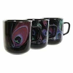 Tazza Mug DKD Home Decor Porcellana Nero Rosa Multicolore 3 Unità (11,5 x 8,5 x 10 cm) (380 ml)