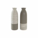 Vase DKD Home Decor Streifen Weiß aus Keramik Braun Creme (9,5 x 9,5 x 28,5 cm) (2 Stück)  