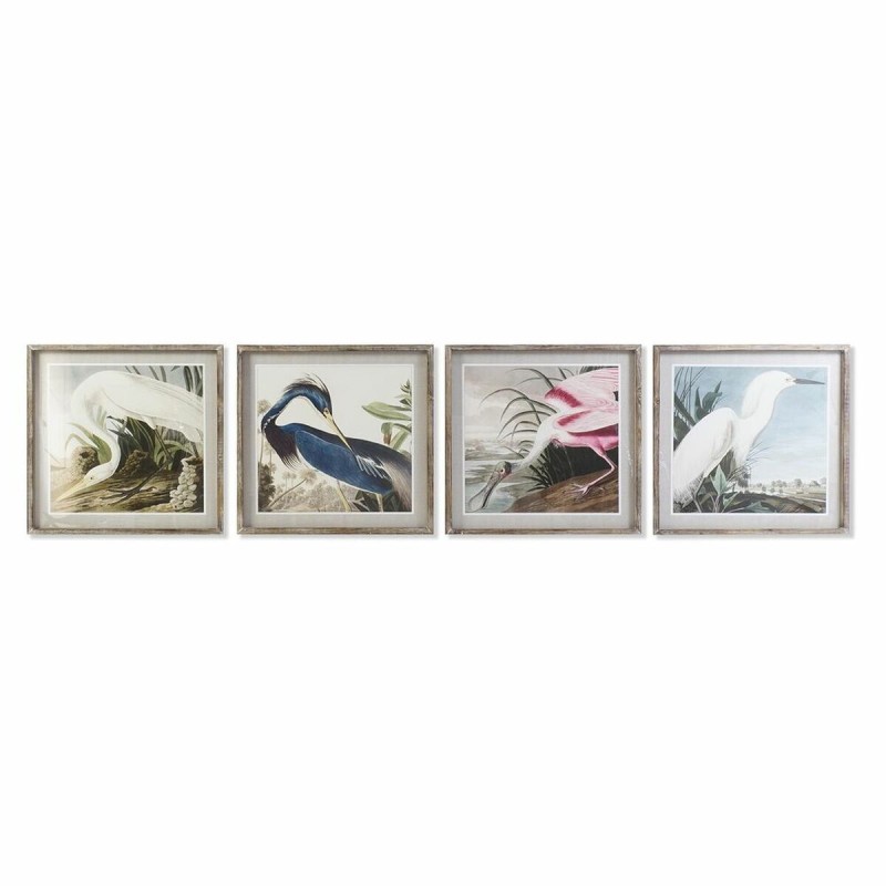 Quadro DKD Home Decor 60 x 2,5 x 60 cm Uccello Orientale (4 Pezzi)