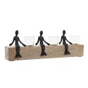 Portacandele DKD Home Decor 43 x 9 x 14 cm Cristallo Naturale Nero Marrone Trasparente Alluminio Legno di mango