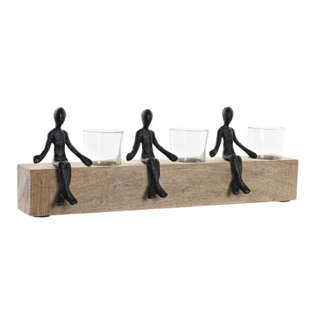 Castiçais DKD Home Decor 43 x 9 x 14 cm Cristal Natural Preto Castanho Transparente Alumínio Madeira de mangueira