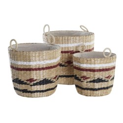 Conjunto de Cestas DKD Home Decor Poliéster Colonial Fibra (38 x 38 x 36 cm)