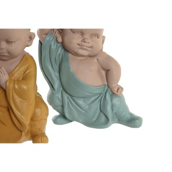 Figura Decorativa DKD Home Decor Azul Cor de Rosa Amarelo Resina Monge (8 x 5,5 x 12,7 cm) (3 Unidades)