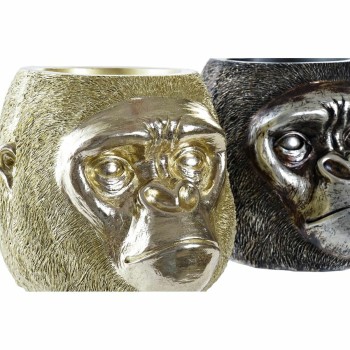 Figura Decorativa DKD Home Decor 20 x 24,5 x 18,5 cm Prateado Dourado Colonial Gorila (2 Unidades)