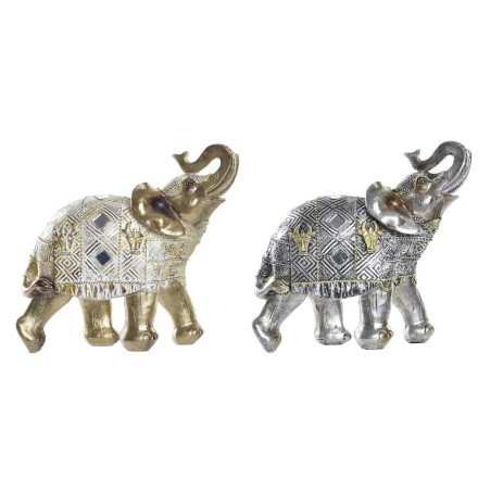 Figura Decorativa DKD Home Decor Elefante Prateado Dourado Resina (22,5 x 10,7 x 21,5 cm) (2 Unidades)
