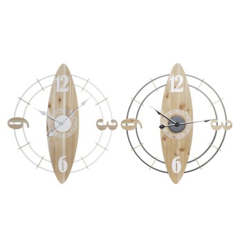 Reloj de Pared DKD Home Decor Blanco Natural Hierro Madera MDF 61 x 4,5 x 66 cm (2 Unidades)