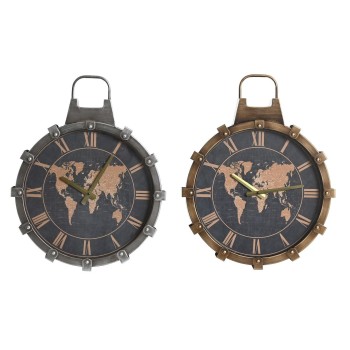 Reloj de Pared DKD Home Decor Dorado Plateado Cristal Hierro Mapamundi 42 x 8,5 x 54 cm (2 Unidades)