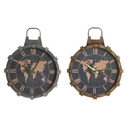 Orologio da Parete DKD Home Decor Dorato Argentato Cristallo Ferro Mappamondo 42 x 8,5 x 54 cm (2 Unità)