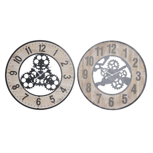 Orologio da Parete DKD Home Decor Naturale Nero MDF Ferro Ingranaggi (60 x 4,5 x 60 cm)