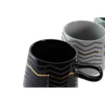 Caneca DKD Home Decor Preto Cinzento Azul Cor de Rosa Grés Moderno (400 ml) (4 Unidades)
