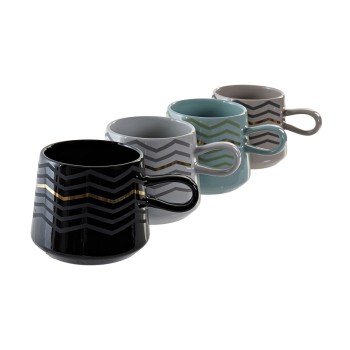 Caneca DKD Home Decor Preto Cinzento Azul Cor de Rosa Grés Moderno (400 ml) (4 Unidades)