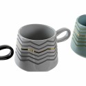 Caneca DKD Home Decor Preto Cinzento Azul Cor de Rosa Grés Moderno (400 ml) (4 Unidades)