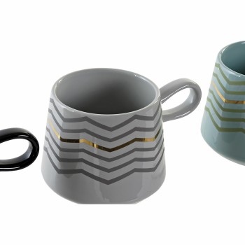 Caneca DKD Home Decor Preto Cinzento Azul Cor de Rosa Grés Moderno (400 ml) (4 Unidades)