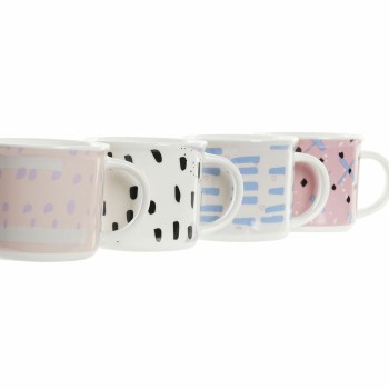Taza Mug DKD Home Decor Negro Azul Rosa Blanco Gres (310 ml) (4 Unidades)