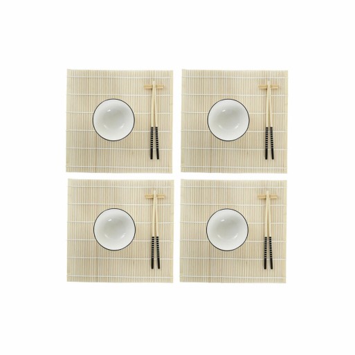 Set per Sushi DKD Home Decor Bambù Gres Bianco Orientale 14,5 x 14,5 x 31 cm (16 Pezzi)
