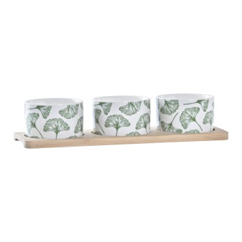 Set da Aperitivo DKD Home Decor Bambù Gres Fogli 3 Pezzi 4 Pezzi 28 x 9,7 x 1,5 cm