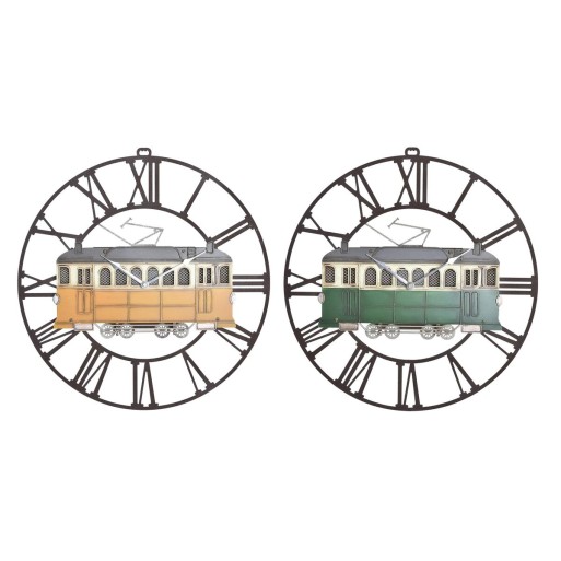 Relógio de Parede DKD Home Decor 49,5 x 3,5 x 48 cm Metal Verde Amarelo Vintage Comboio (2 Unidades)
