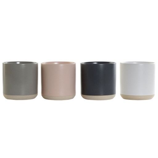 Caneca DKD Home Decor Rosa Claro Cinzento escuro Cinzento claro Grés (350 ml) (4 Unidades)