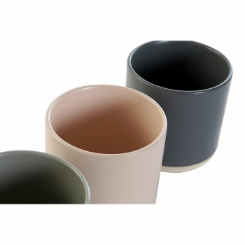 Mug DKD Home Decor Light Pink Dark grey Light grey Stoneware (350 ml) (4 Units)