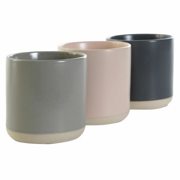 Mug DKD Home Decor Light Pink Dark grey Light grey Stoneware (350 ml) (4 Units)