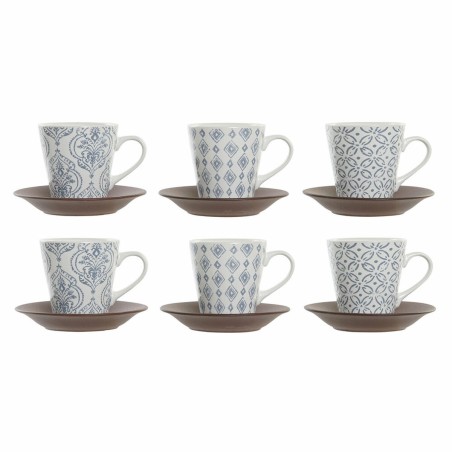 Kop DKD Home Decor Azul Branco Castanho Madeira da borracha Grés 150 ml