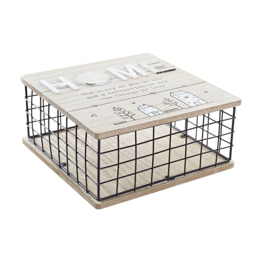 Decorative box DKD Home Decor Natural Black Metal MDF (25 x 25 x 12 cm)