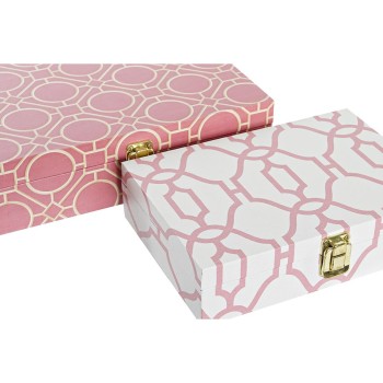 Juego de Cajas Decorativas DKD Home Decor Blanco Naranja Madera Lienzo 29 x 21 x 8 cm (2 Unidades) (12 Unidades)