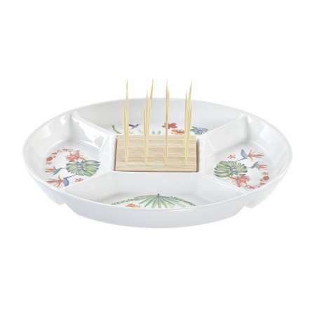 Plateau apéritif DKD Home Decor Multicouleur Naturel Bambou Grès Tropical 23,5 x 23,5 x 7 cm